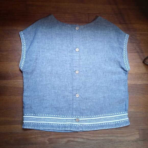 SIGRID OLSEN short sleeve button back linen top (M) - Picture 5 of 14